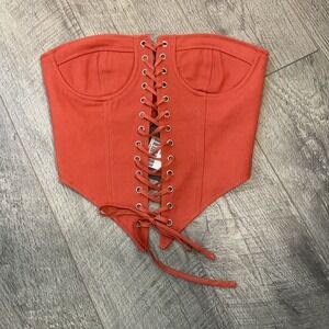Lioness East Gate Corset Top XXS Lace Up Red Sleeveless‎ Fitted Sexy